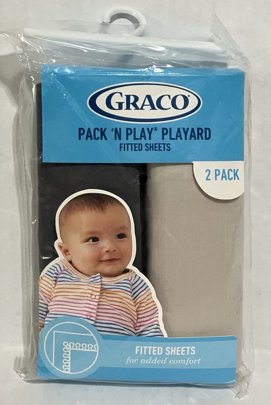 Graco Pack ‘N Play Playard Fitted Sheets 2-Pack Dark and Pale Grey 39X27 NIP